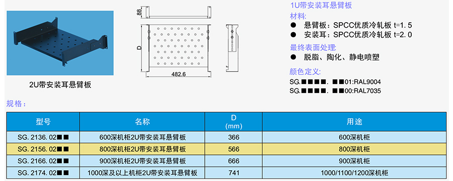 2U带安装耳悬臂板